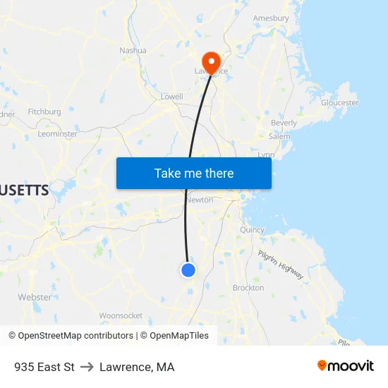 935 East St to Lawrence, MA map