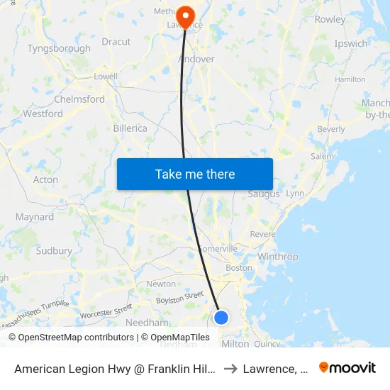American Legion Hwy @ Franklin Hill Ave to Lawrence, MA map