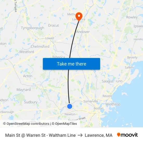 Main St @ Warren St - Waltham Line to Lawrence, MA map
