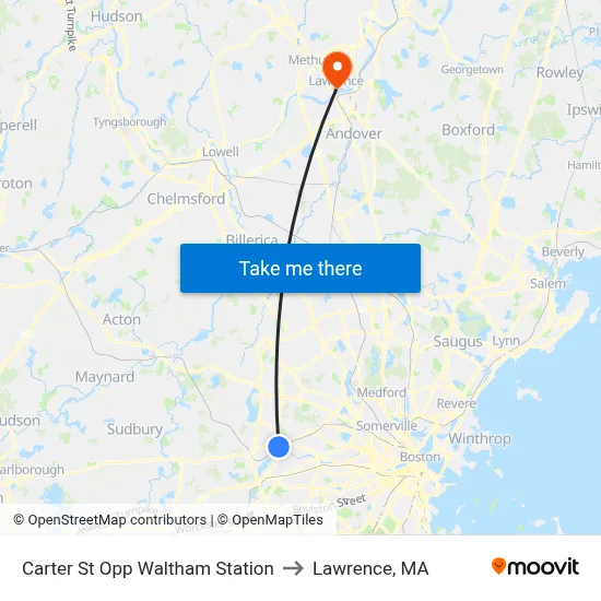 Carter St Opp Waltham Station to Lawrence, MA map