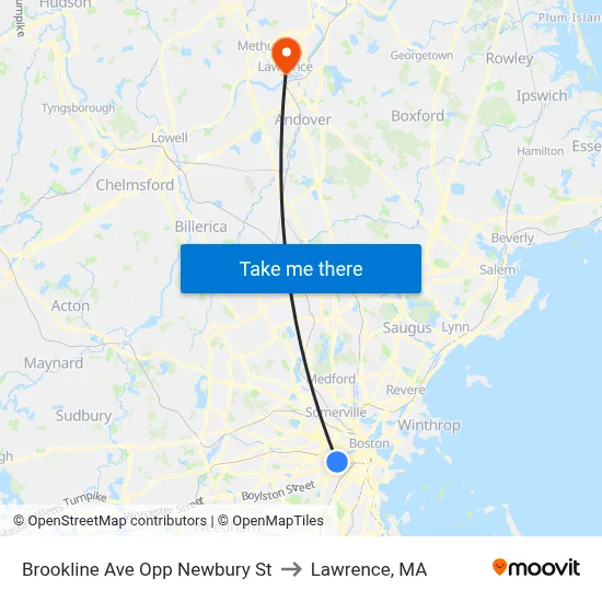 Brookline Ave Opp Newbury St to Lawrence, MA map