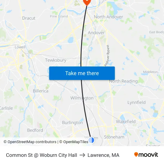 Common St @ Woburn City Hall to Lawrence, MA map