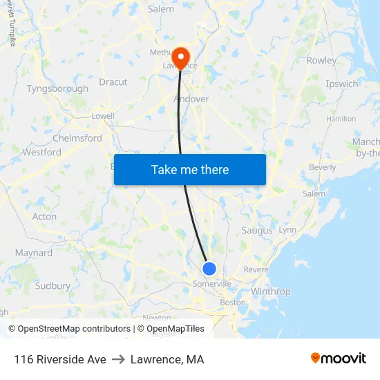 116 Riverside Ave to Lawrence, MA map