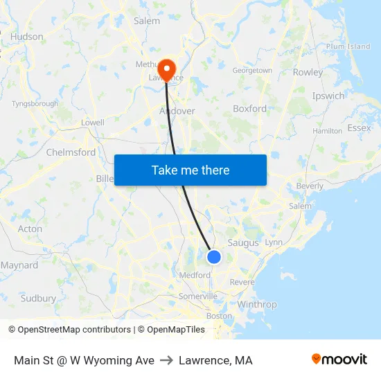 Main St @ W Wyoming Ave to Lawrence, MA map