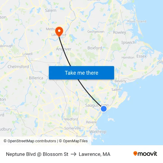 Neptune Blvd @ Blossom St to Lawrence, MA map