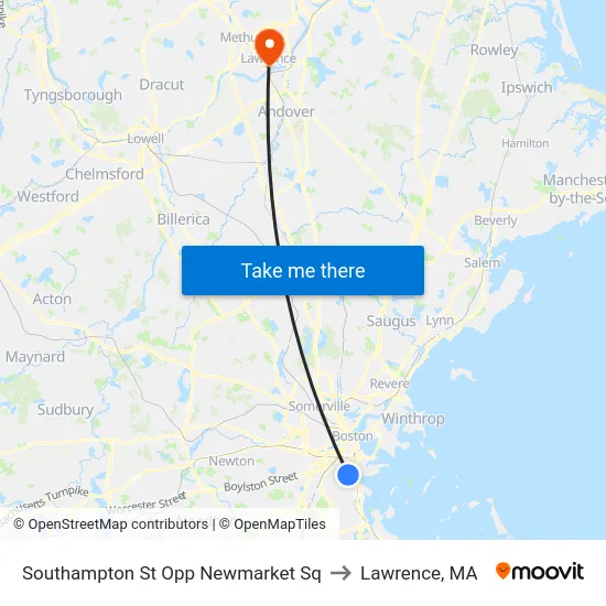 Southampton St Opp Newmarket Sq to Lawrence, MA map