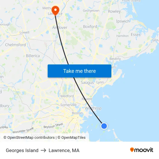 Georges Island to Lawrence, MA map