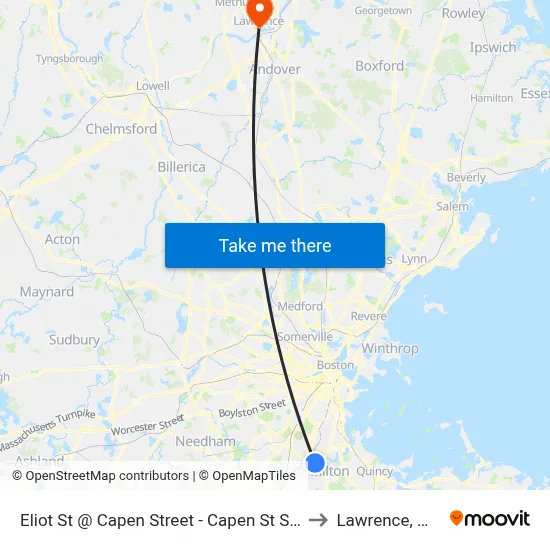 Eliot St @ Capen Street - Capen St Sta to Lawrence, MA map
