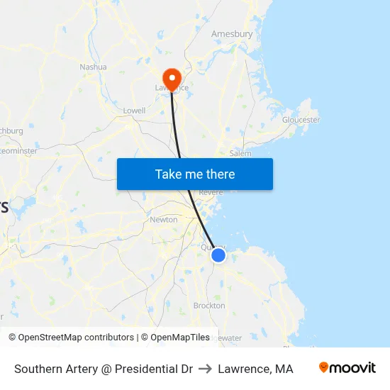 Southern Artery @ Presidential Dr to Lawrence, MA map