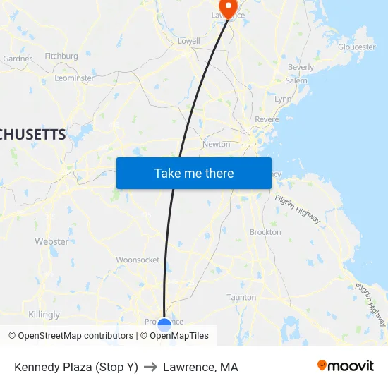 Kennedy Plaza (Stop Y) to Lawrence, MA map