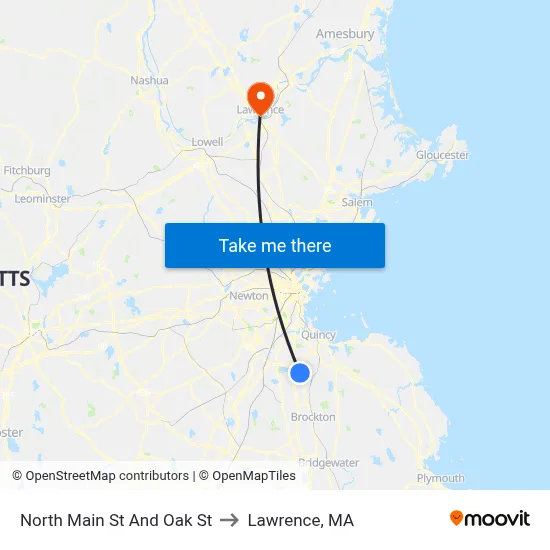 North Main St And Oak St to Lawrence, MA map