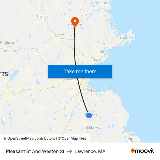 Pleasant St And Weston St to Lawrence, MA map