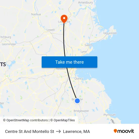 Centre St And Montello St to Lawrence, MA map