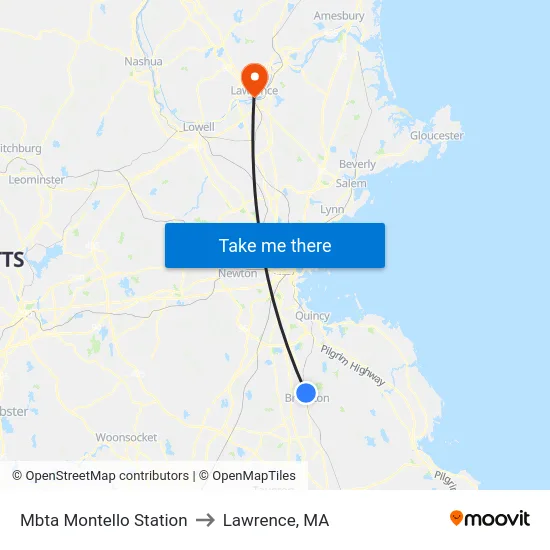 Mbta Montello Station to Lawrence, MA map