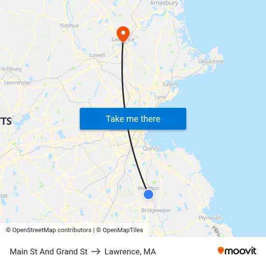 Main St And Grand St to Lawrence, MA map