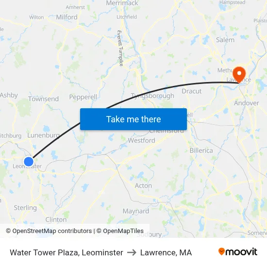 Water Tower Plaza, Leominster to Lawrence, MA map