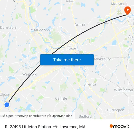 Rt 2/495 Littleton Station to Lawrence, MA map
