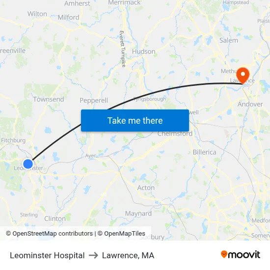 Leominster Hospital to Lawrence, MA map