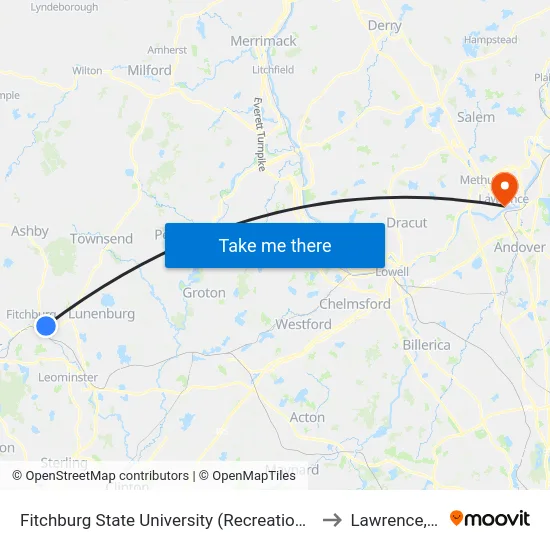 Fitchburg State University (Recreation Center) to Lawrence, MA map