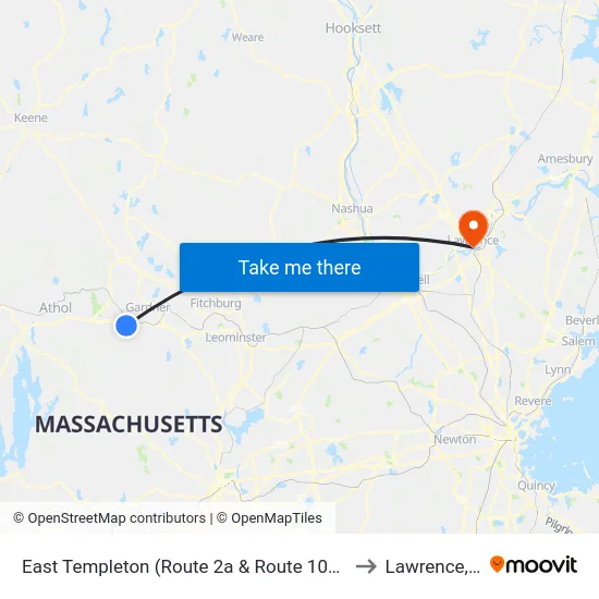 East Templeton (Route 2a & Route 101),Gardner to Lawrence, MA map