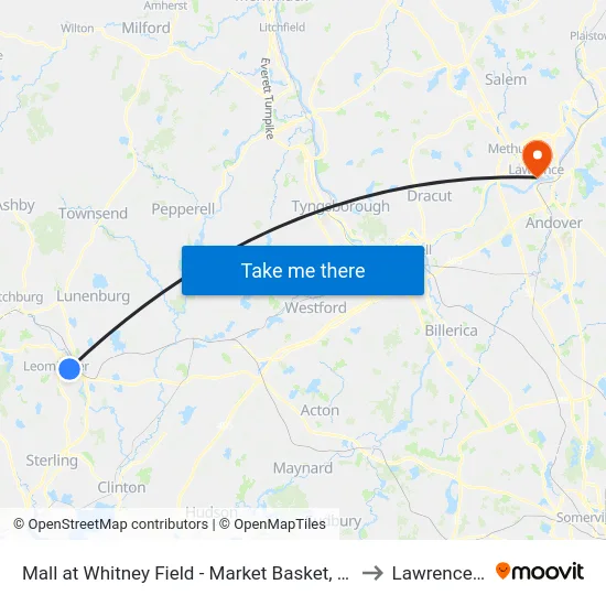 Mall at Whitney Field - Market Basket, Leominster to Lawrence, MA map
