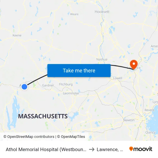 Athol Memorial Hospital (Westbound) to Lawrence, MA map