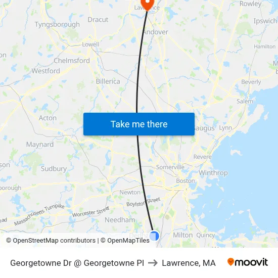 Georgetowne Dr @ Georgetowne Pl to Lawrence, MA map