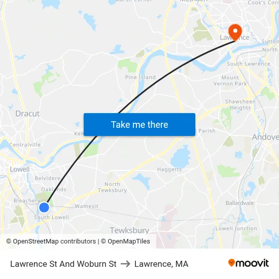 Lawrence St And Woburn St to Lawrence, MA map