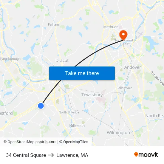 34 Central Square to Lawrence, MA map