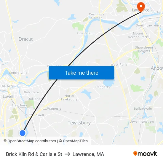 Brick Kiln Rd & Carlisle St to Lawrence, MA map