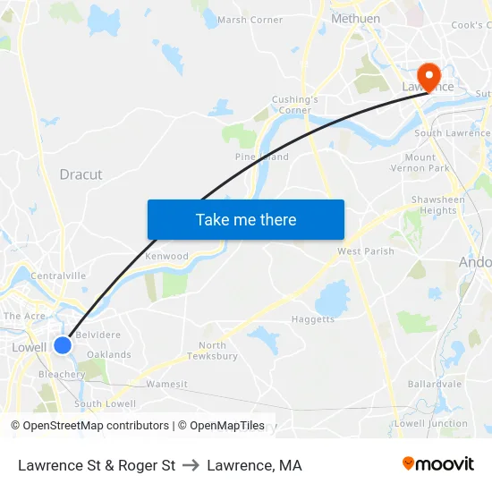 Lawrence St & Roger St to Lawrence, MA map