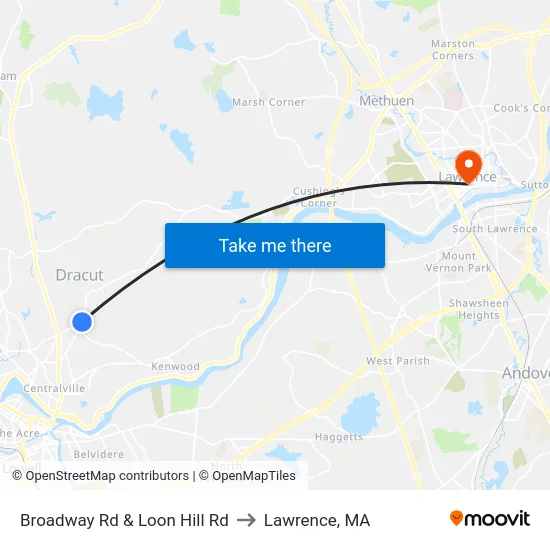 Broadway Rd & Loon Hill Rd to Lawrence, MA map
