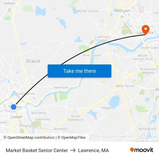 Market Basket Senior Center to Lawrence, MA map