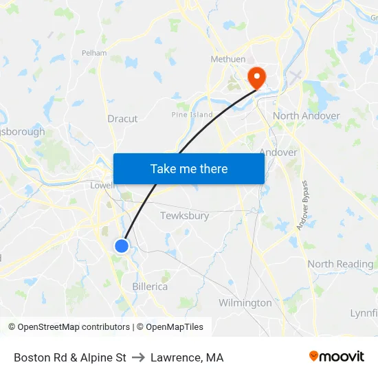 Boston Rd & Alpine St to Lawrence, MA map