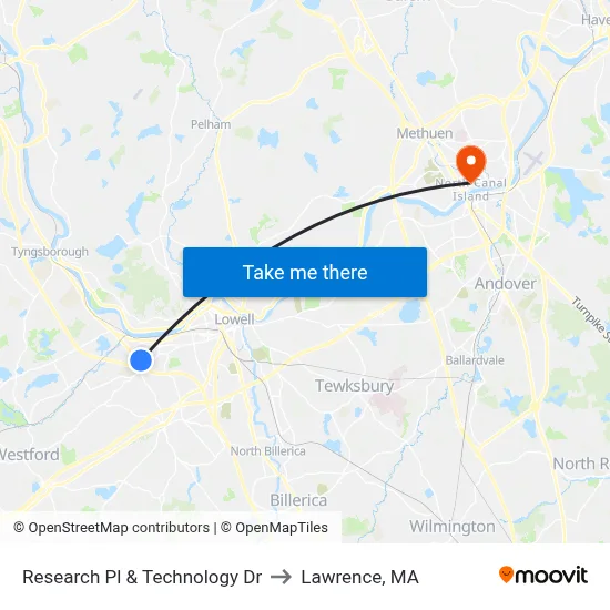 Research Pl & Technology Dr to Lawrence, MA map