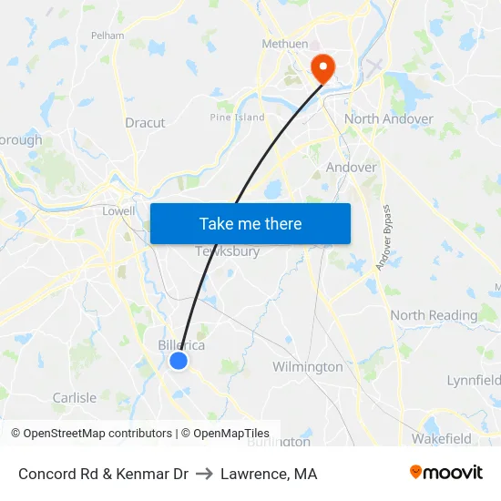 Concord Rd & Kenmar Dr to Lawrence, MA map