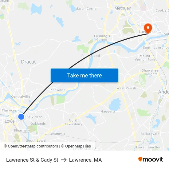 Lawrence St & Cady St to Lawrence, MA map