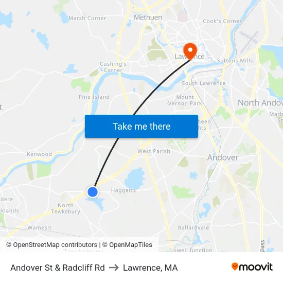 Andover St & Radcliff Rd to Lawrence, MA map