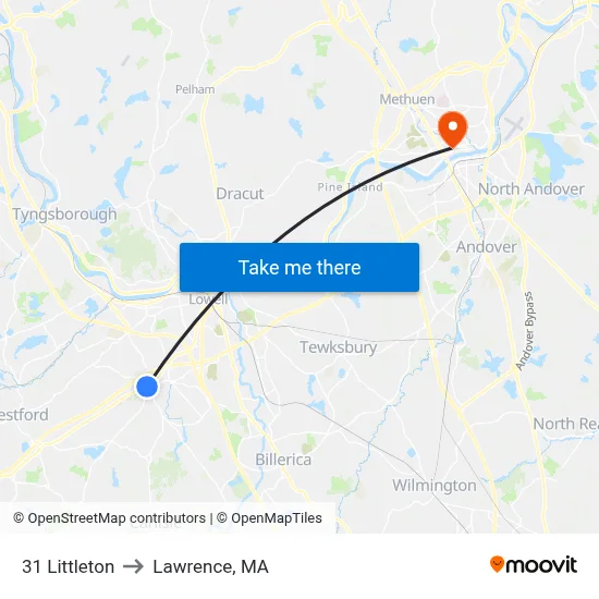 31 Littleton to Lawrence, MA map