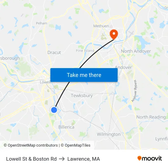 Lowell St & Boston Rd to Lawrence, MA map