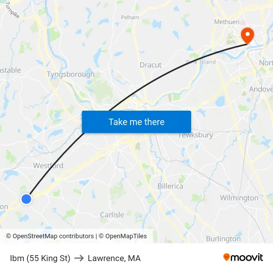 Ibm (55 King St) to Lawrence, MA map