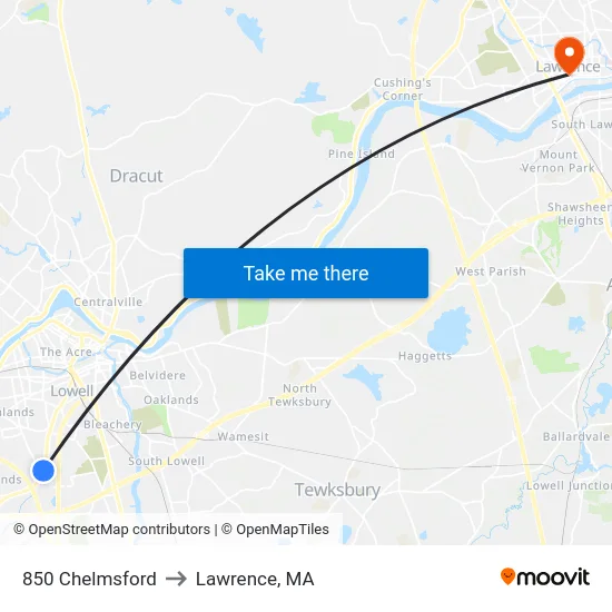 850 Chelmsford to Lawrence, MA map