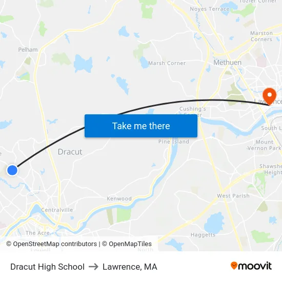 Dracut High School to Lawrence, MA map