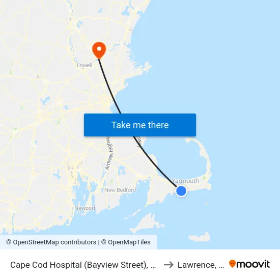 Cape Cod Hospital (Bayview Street), Hyannis to Lawrence, MA map