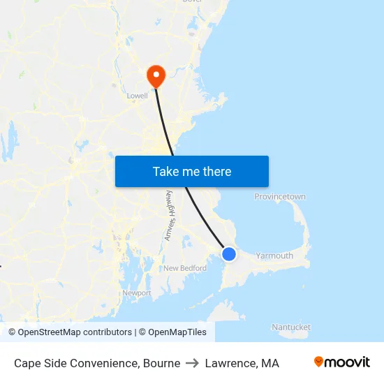 Cape Side Convenience, Bourne to Lawrence, MA map