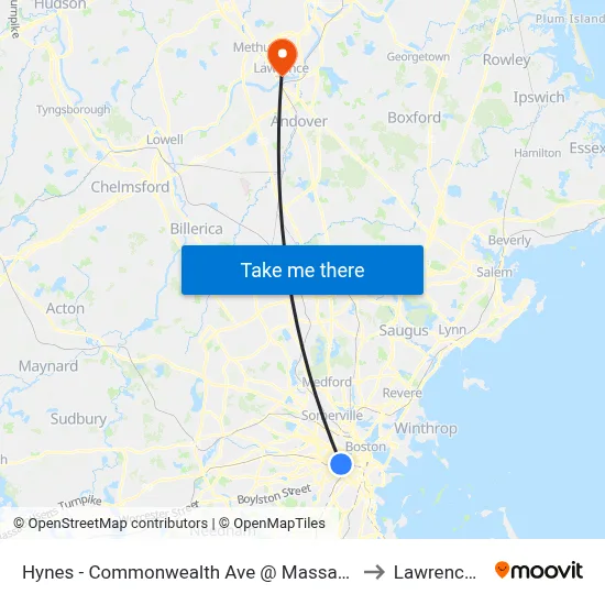 Hynes - Commonwealth Ave @ Massachusetts Ave to Lawrence, MA map