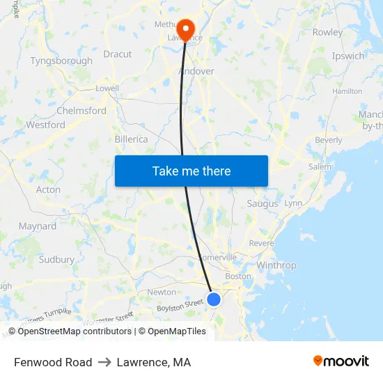 Fenwood Road to Lawrence, MA map