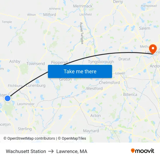 Wachusett Station to Lawrence, MA map