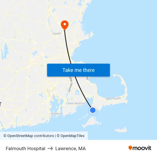 Falmouth Hospital to Lawrence, MA map