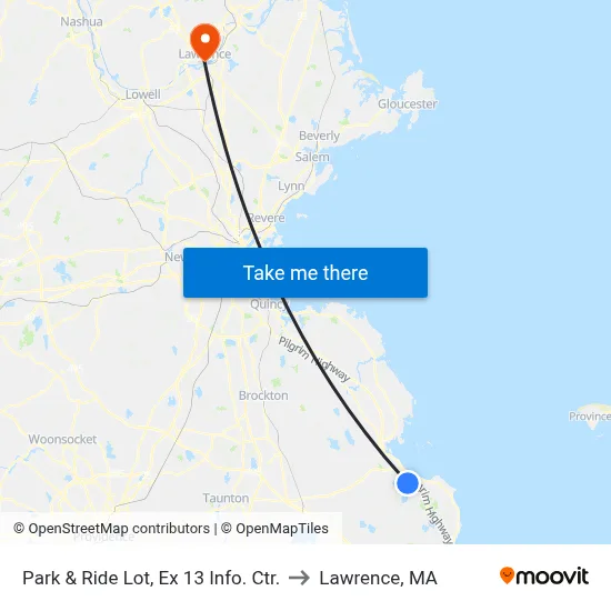 Park & Ride Lot, Ex 13 Info. Ctr. to Lawrence, MA map